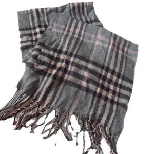 Super-Soft Cashmere-like Plaid Scarf/ Pink and Gray/ Made in Italy